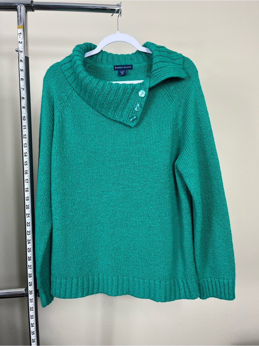 Karen Scott Teal Button-Detail Cowl Neck Sweater